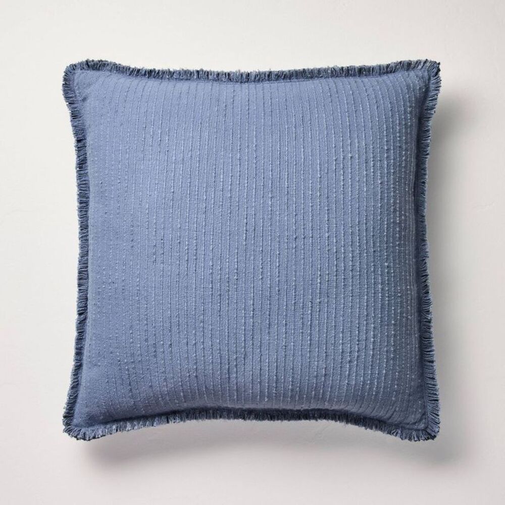 24"x24" Slub Striped Fringe Square Throw Pillow Na Navy